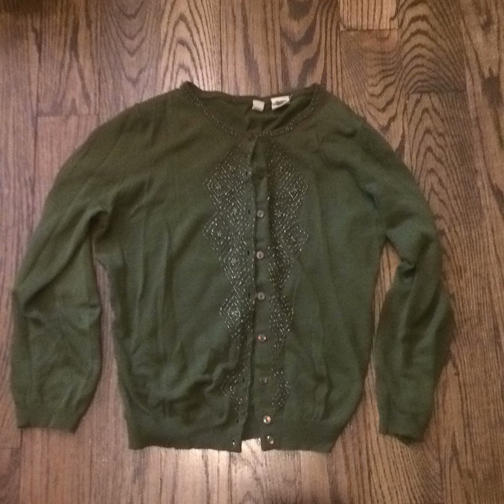 Anthropologie Moth 3/4 olive sweater bronze beads